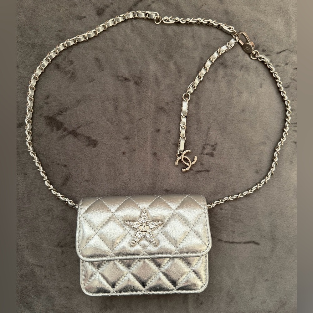 CHANEL Metallic Silver Star Crossbody Belt Bag - Picture 15 of 15